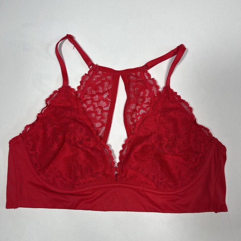 Victoria's Secret PINK Lightly Lined Lace Bralette Racer Neck Underwire Red S